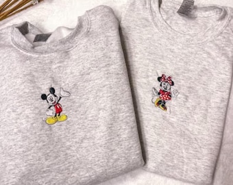 Fab Five Mickey, Mouse Mouse, Goofy, Donald, or Daisy Duck Character Embroidered Crewneck Sweatshirt, Disney, Matching Couple or Friend