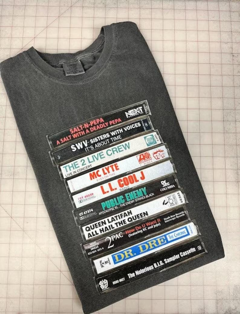 90-tals hiphop-kassettbandströja: Komfortfärger grafisk t-shirt bild 2
