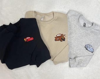 Cars Film Charakter gesticktes Rundhals-Sweatshirt, Lightning McQueen, Sally, Mater usw. Erwachsene, Jugend, Toddle, Disney Film Pullover