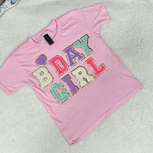 Birthday Girl Chenille Patch T-Shirt: Varsity Initial Tee