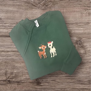 Rudolph and Clarice Together Embroidered Youth Sweatshirt: Retro Claymation Christmas Movie