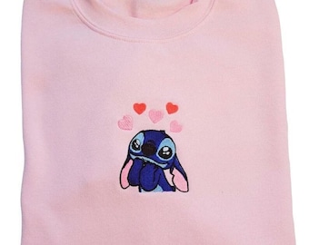 Sudadera Stitch bordada con corazones, inspirada en la película Lilo y Stitch