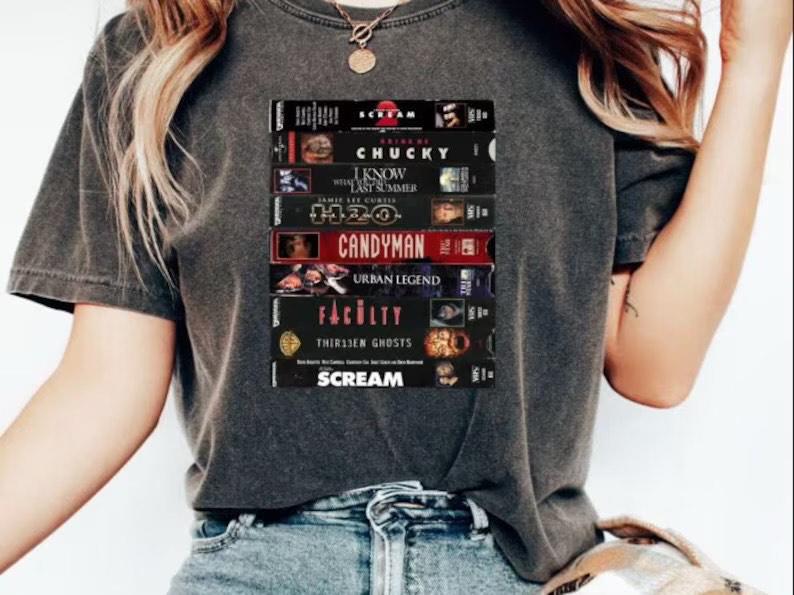90s Horror Movie VHS Stack T-Shirt: Comfort Colors Graphic Tee