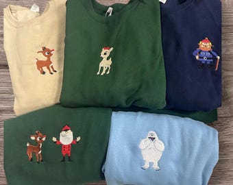 Embroidered Rudolph Claymation Movie Characters Christmas Sweatshirt