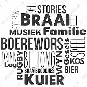 Braai Words arte de pared, Afrikaans Cut Files, Descarga digital instantánea, Suid Afrika, Sudáfrica, Braaikamer