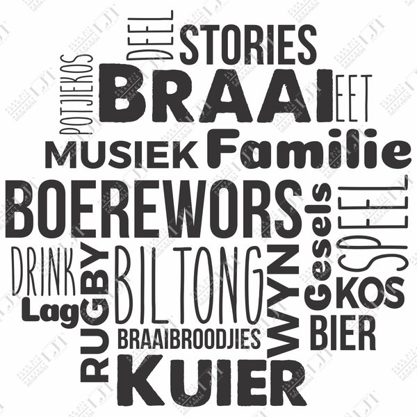 Braai Words wall art, Afrikaans Cut Files, Instant digital download, Suid Afrika, South Africa, Braaikamer