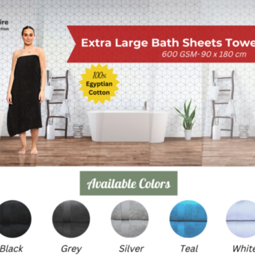 Jumbo Bath Sheets Extra Large 90 X 180 Cm, 2 Pack 100 Cotton Super