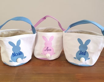 Personalised Easter Basket, Custom Easter egg hunt bag, kids bag, Easter gift, my first Easter. white bunny bags