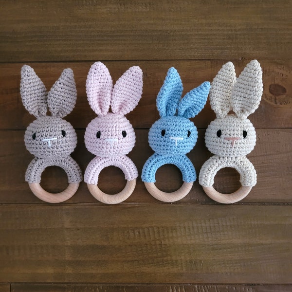 Mon premier hochet lapin de Pâques cadeau pour bébé nouveau-né jouet de dentition en bois lapin au crochet