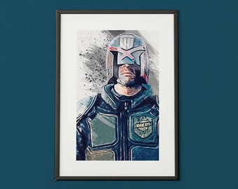 Judge Dredd (Karl Urban) - A4 graphic painted effect print (no frame)