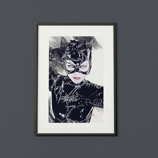 Catwoman (Michelle Pfeiffer) - A4 Grafik gemalter Effektdruck (kein Rahmen)