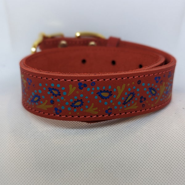 Hand Painted Premium Leather Collar Paisley Design Size X Small Small Medium Large XL