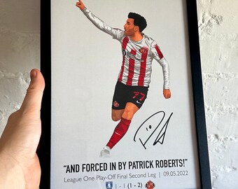 HAND SIGNED by Patrick Roberts - Sunderland Hand Drawing A4 Print  | Football Gift Poster