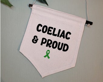 Coeliac and Proud, Gluten Free Gifts, Coeliac Gifts, Fabric Banner, Wall Hanging, Wall Décor, Canvas Banner, Hanging Décor, Home Decor