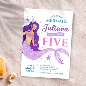 Editable Mermaid Birthday Invitation, Under the Sea Party Invitation, Girl Birthday Invitation Instant Download, Mermaid Party Supplies