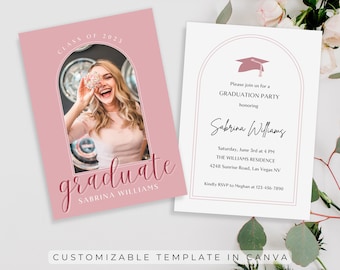 Pink Arch Graduation Announcement Template, Graduation Party Invitation Template, Photo Graduation Invite, Class of 2024, Instant Download