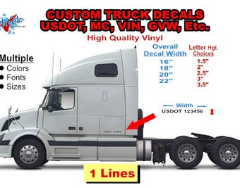 USDOT - MC - GVW - Truck Registration Decal - Single Line - 12" to 20" Wide - (Set of 2) Fleet Registration - Company Truck - Company Name