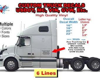 USDOT - MC - GVW - Truck Registration Decal - Six Line - 12" to 20" Wide -  (Set of 2) Fleet Registration - Company Truck - Company Name