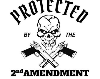 Protected By The Second Amendment w/ skull and cross pistols Decal - Multiple Colors & Sizes - Laptop-Phone-Window-RV- Camper-Car