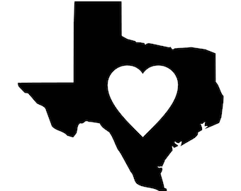 Texas State with Heart Decal - Texan -Lone Star State - Multiple Colors & Sizes - Laptop-Phone-Window-RV- Camper-Car