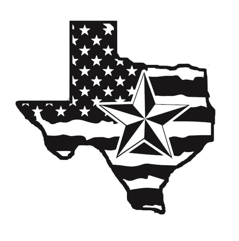 Rugged American Flag Shape of Texas Decal Multiple Colors & Sizes