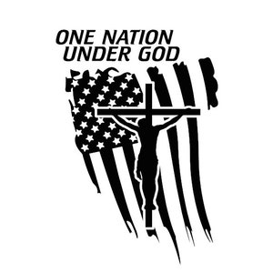 One Nation Under God - With Cross Decal - Multiple Colors & Sizes - Laptop-Phone-Window-RV- Camper-Car