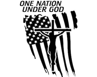 One Nation Under God - With Cross Decal - Multiple Colors & Sizes - Laptop-Phone-Window-RV- Camper-Car
