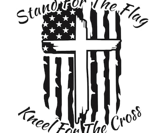 Stand For The Flag - Kneel For The Cross - With Rugged American Flag And Cross - Multiple Colors & Sizes -Laptop-Phone-Window-RV-Camper-Car