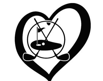 Golfing Heart Decal - Multiple Colors & Sizes - Laptop-Phone-Window-RV- Camper-Car - Sports Mom - Sports - Team Sports - Golfer Decal