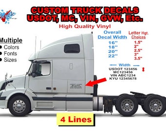 USDOT - MC - GVW - Truck Registration Decal - Four Line - 12" to 20" Wide -  (Set of 2) Fleet Registration - Company Truck - Company Name