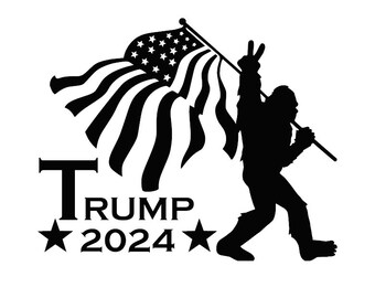Trump 2024 Sasquatch With Flag - Multiple Colors & Sizes - Laptop-Phone-Window-RV- Camper-Car - Funny Decal