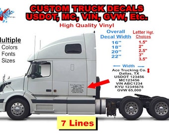 USDOT - MC - GVW - Truck Registration Decal - Seven Line - 12" to 20" Wide -  (Set of 2) Fleet Registration - Company Truck - Company Name
