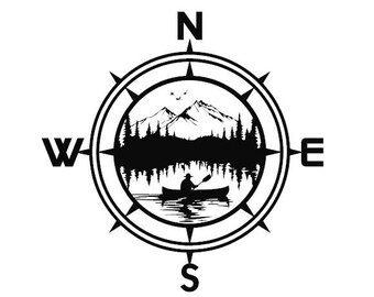 Kayaking Compass Mountain Lake Decal - Multiple Colors & Sizes - Laptop-Phone-Window-RV- Camper-Car -River/Kayaking/Rafting/Adventure