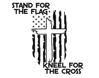 Stand For The Flag - Kneel For The Cross - With Rugged American Flag And Cross - Multiple Colors & Sizes -Laptop-Phone-Window-RV-Camper-Car