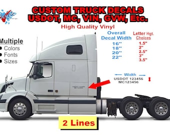 USDOT - MC - GVW - Truck Registration Decal - Two Line - 12" to 20" Wide -  (Set of 2) Fleet Registration - Company Truck - Company Name