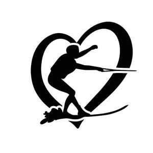 Hart waterskiën - liefde waterskiën sticker - meerdere kleuren en maten - laptop-telefoon-raam-RV-camper-auto - sportfan - leven op het meer - varen