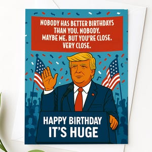 Tarjeta de cumpleaños divertida de Trump / Tarjeta de cumpleaños enorme para él o ella / Tarjeta de felicitación de broma política / Regalo de broma de Trump / Tarjeta de humor estadounidense