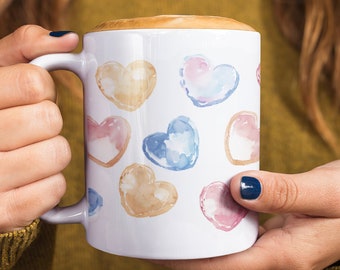 Vibrant Love Mug: Multicolored Watercolor Hearts, Mug Gift,