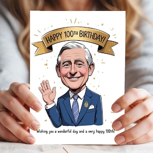 "Lustige 100.Geburtstagskarte - Handgezeichnetes ""Happy 100th Birthday"" Design - Verspielter, wunderlicher Gruß für Hundertjährige, Lustige Karte für Sie / Ihn."