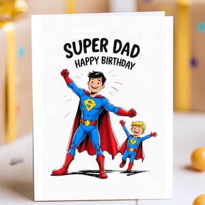 Cartão de aniversário do Super Papai - Presente de pai e filho super-herói para pai, Cartão de aniversário do pai de filho ou filha, Cartão de aniversário fofo para o pai