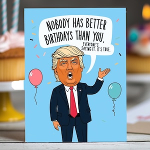 Grappige Donald Trump-verjaardagskaart | Cartoon-stijl, gewaagd en vrolijk ontwerp | Uniek cadeau voor Trump-fans
