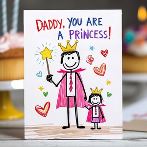 Cartão de aniversário para o pai – Sentimento encantador da filha, design exclusivo com o tema da princesa do pai