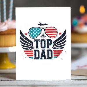 Top Papa Geburtstagskarte | Handgezeichnetes, von Top Gun inspiriertes Design, personalisierte Pilotenbrille für den Vatertag