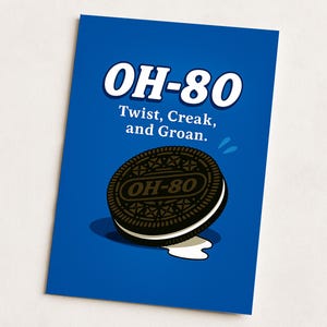 80e verjaardagskaart – koekjesparodie "OH-80" | Hilarisch cadeau voor hem of haar | Vader, moeder, zus, broer