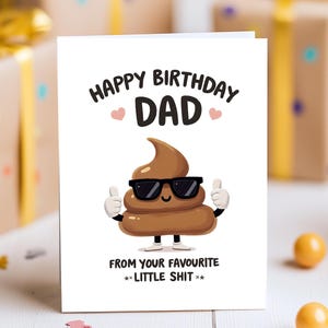 Cartão de aniversário engraçado para pai - Cartão com emoji de cocô "Do seu merdinha favorito", Cartão de aniversário para pai de filho ou filha, Presente para pai atrevido