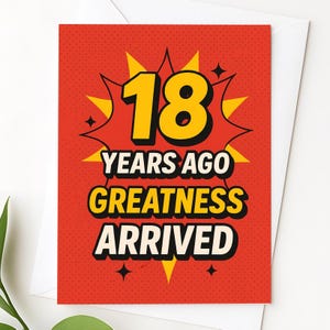 Style bande dessinée pour votre 18e anniversaire | Carte arrivée grandeur drôle pour fils, fille, ami, frère, soeur | Design pop art audacieux