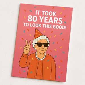 Cartão de 80º aniversário para mulheres – mãe, avó, irmã, tia – Cartão comemorativo para pessoas de 80 anos – Design retrô bacana