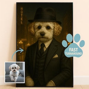 Custom Pet Portrait: 1920s Gangster Dog or Cat in Vintage Noir Style