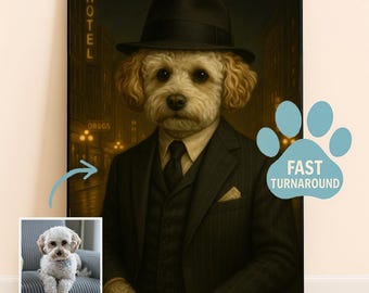 Custom Pet Portrait: 1920s Gangster Dog or Cat in Vintage Noir Style