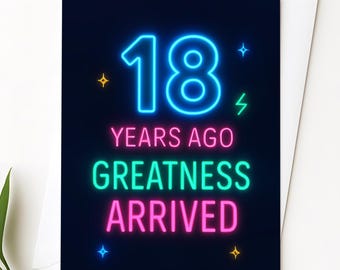 Funny 18th Birthday Card: Neon Glow Style - Milestone Celebration
